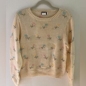 Nordstrom Floral Knit Sweater - Cream Made in England 100% Cotton Size L